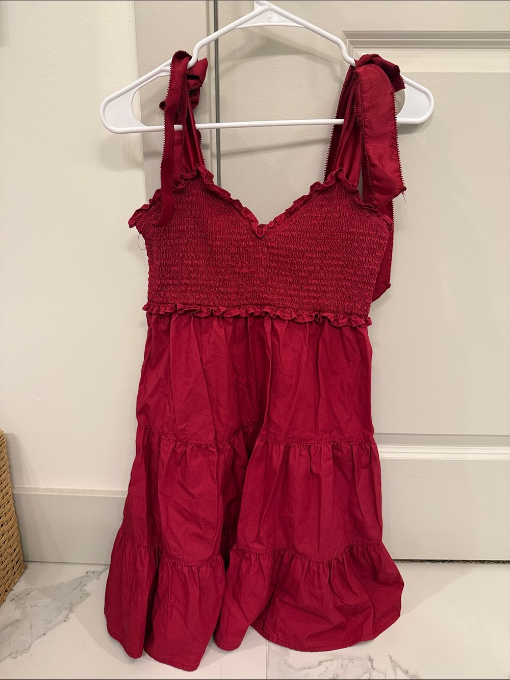 Altar'd State Burgundy Smocked Tiered Mini Dress with Tie Straps